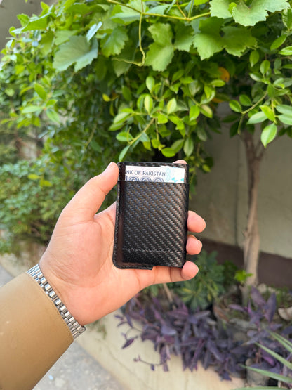 Black Carbon Fibre Wallet front closed view showing carbon weave texture