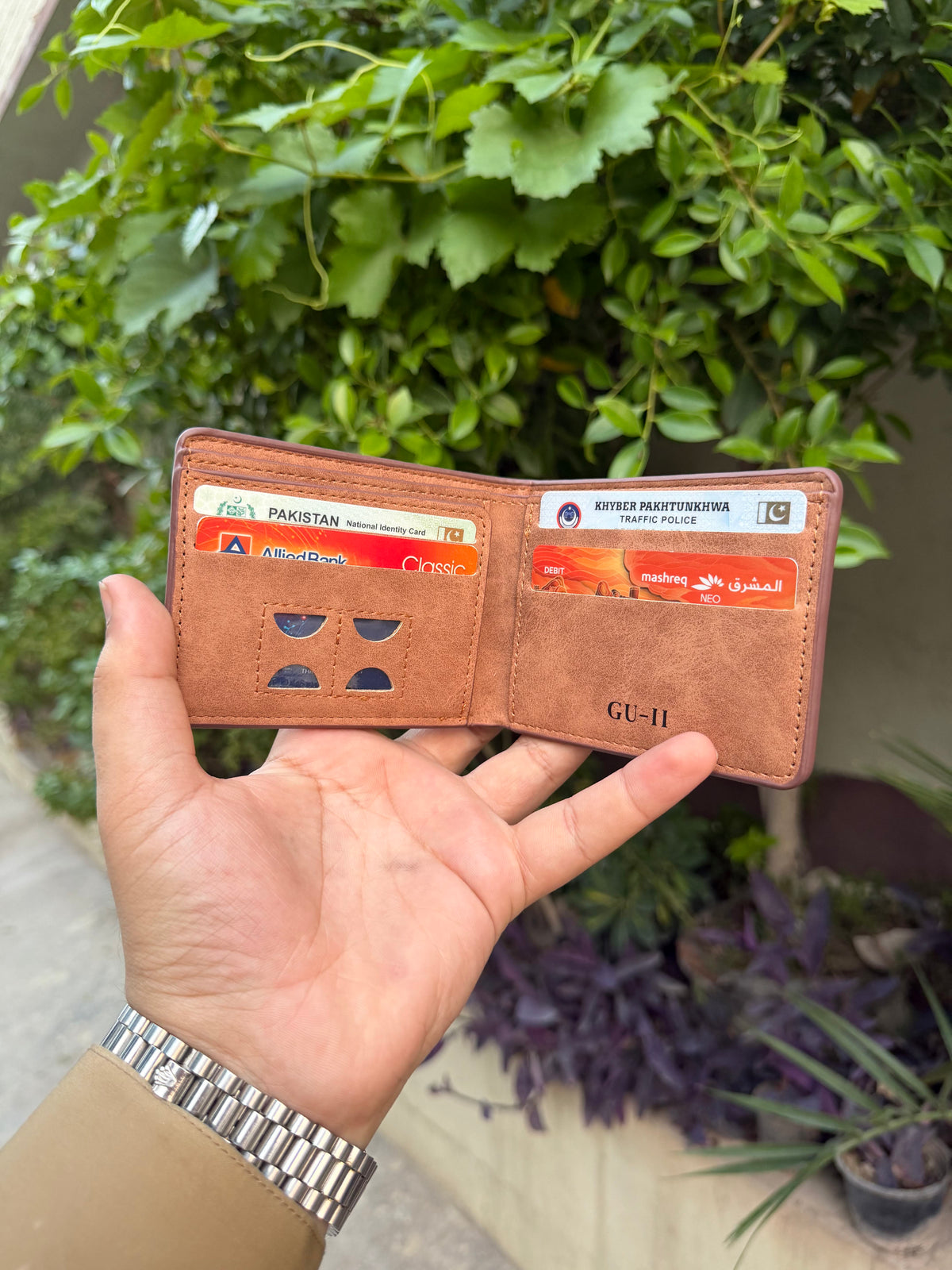 GU-II Bifold Wallet – all three colours Grey, Black and Tan side by side