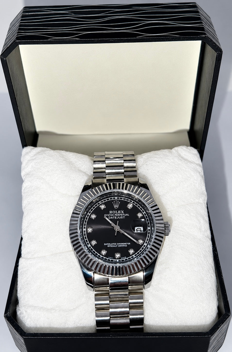 SILVER STEEL DIAMOND-MARKER DATEJUST WATCH – MEN'S