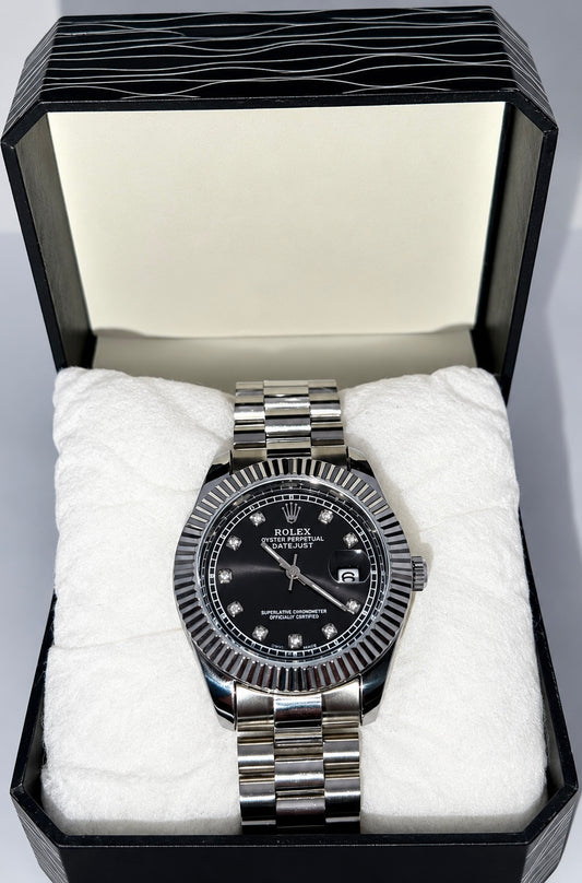 SILVER STEEL DIAMOND-MARKER DATEJUST WATCH – MEN'S