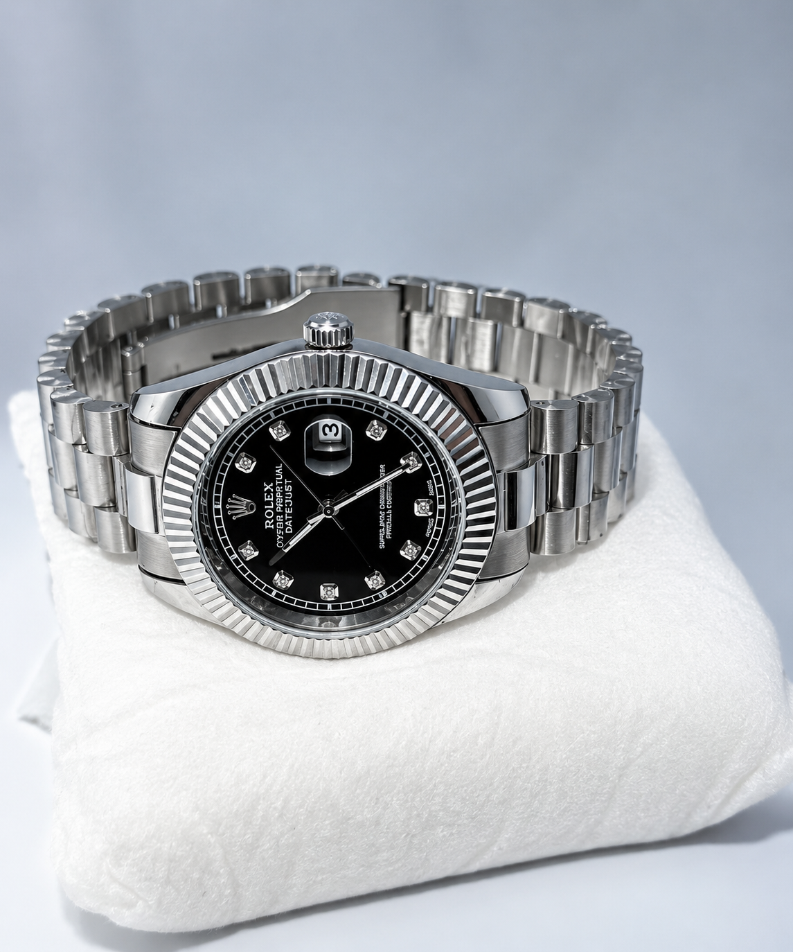 SILVER STEEL DIAMOND-MARKER DATEJUST WATCH – MEN'S