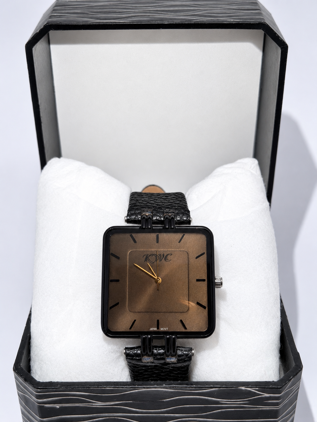 Men's Fashion Watch: Stylish Black Leather Square Face Timepiece