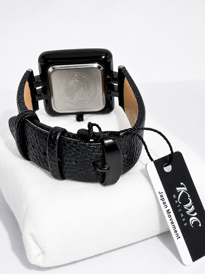 Men's Fashion Watch: Stylish Black Leather Square Face Timepiece