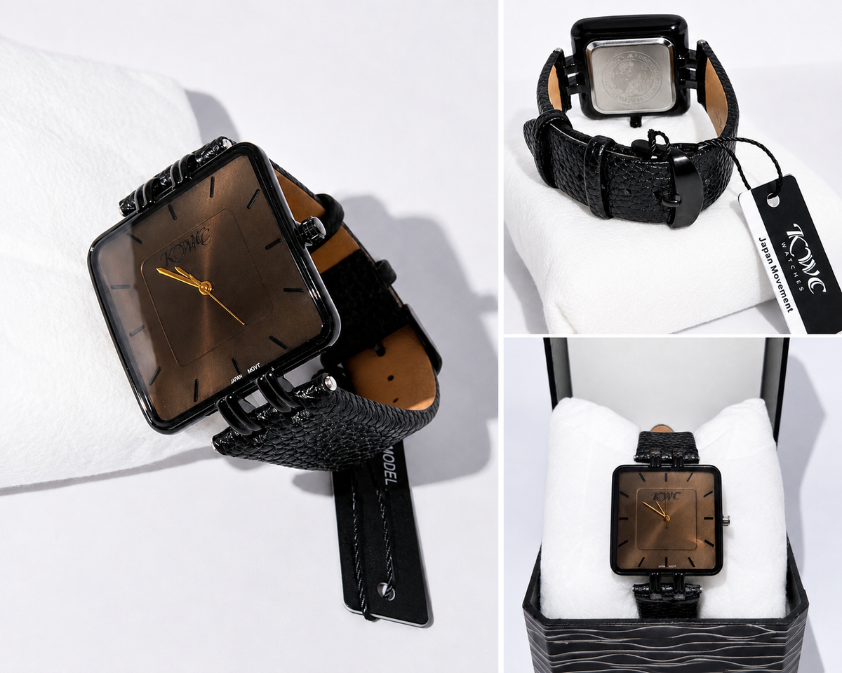 Men's Fashion Watch: Stylish Black Leather Square Face Timepiece