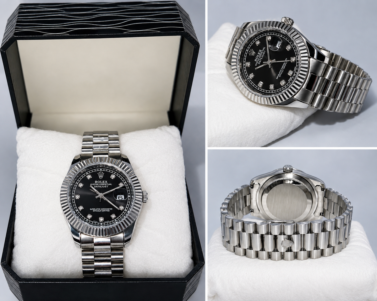 SILVER STEEL DIAMOND-MARKER DATEJUST WATCH – MEN'S