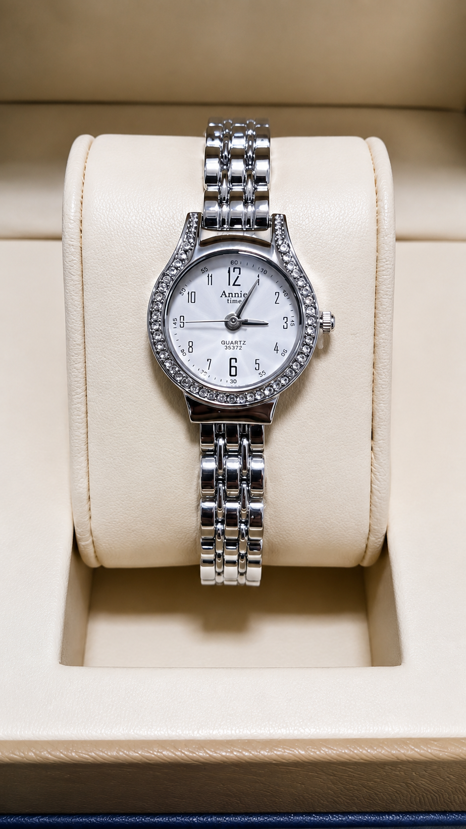 Elegant Crystal Studded Silver Bracelet Watch for Women