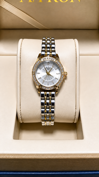 Luxurious Women's Quartz Watch: Classic Two-Tone Crystal Quartz Timepiece