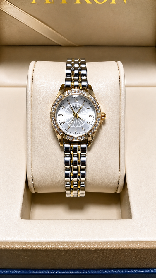 Luxurious Women's Quartz Watch: Classic Two-Tone Crystal Quartz Timepiece