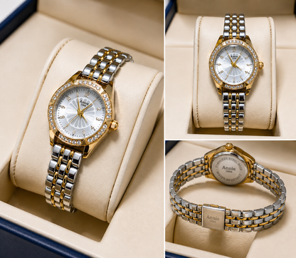 Luxurious Women's Quartz Watch: Classic Two-Tone Crystal Quartz Timepiece