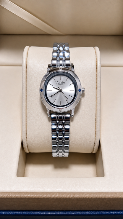 Women's Silver Bracelet Watch with Blue Accent – Elevate Your Style