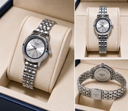 Women's Silver Bracelet Watch with Blue Accent – Elevate Your Style