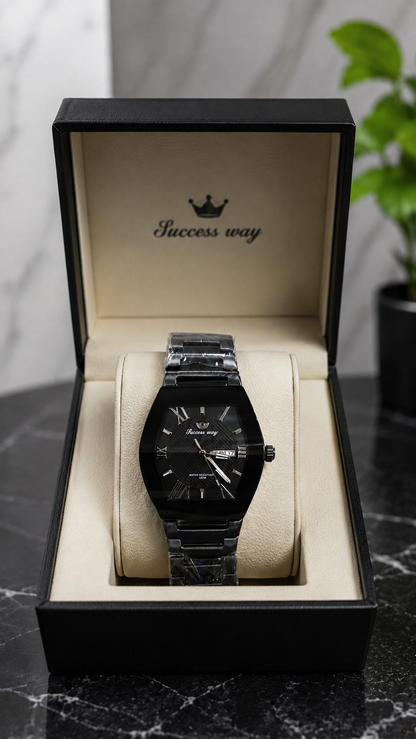 Elevate Your Style with the Success Way Men's Stainless Steel Quartz Watch - Sleek White Dial and Day-Date Functionality
