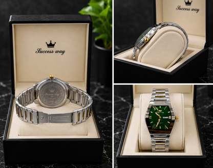 Elevate Your Style with the Success Way Men's Stainless Steel Quartz Watch - Sleek White Dial and Day-Date Functionality