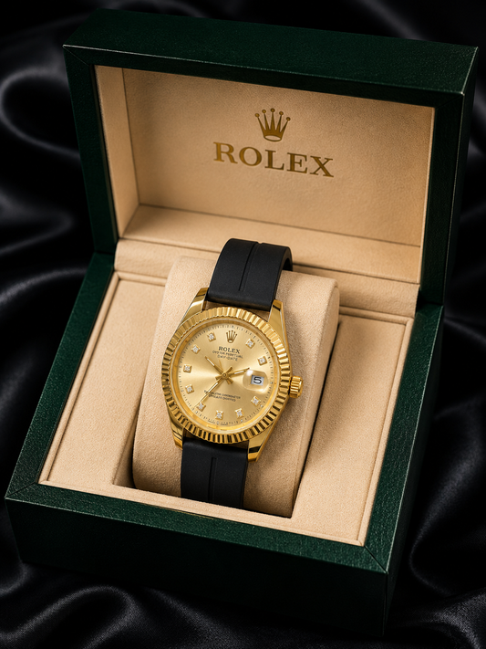 Timeless Elegance: Rolex Classic Gold-Tone Watch - Fluted Bezel & Diamond-Style Markers