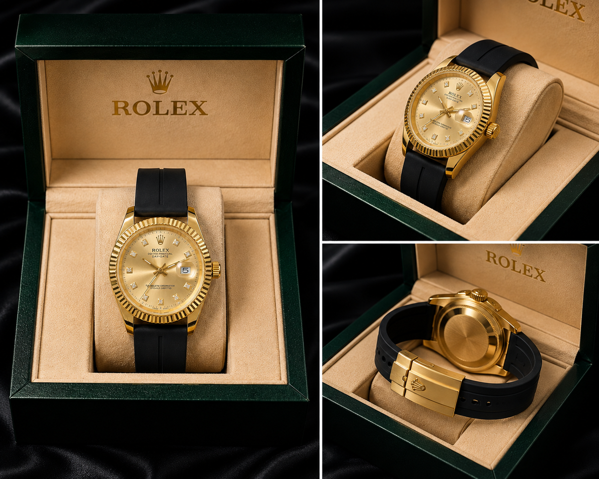 Timeless Elegance: Rolex Classic Gold-Tone Watch - Fluted Bezel & Diamond-Style Markers