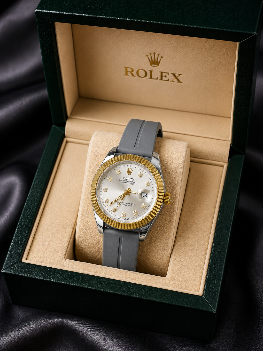 Timeless Elegance: Rolex Classic Gold-Tone Watch - Fluted Bezel & Diamond-Style Markers