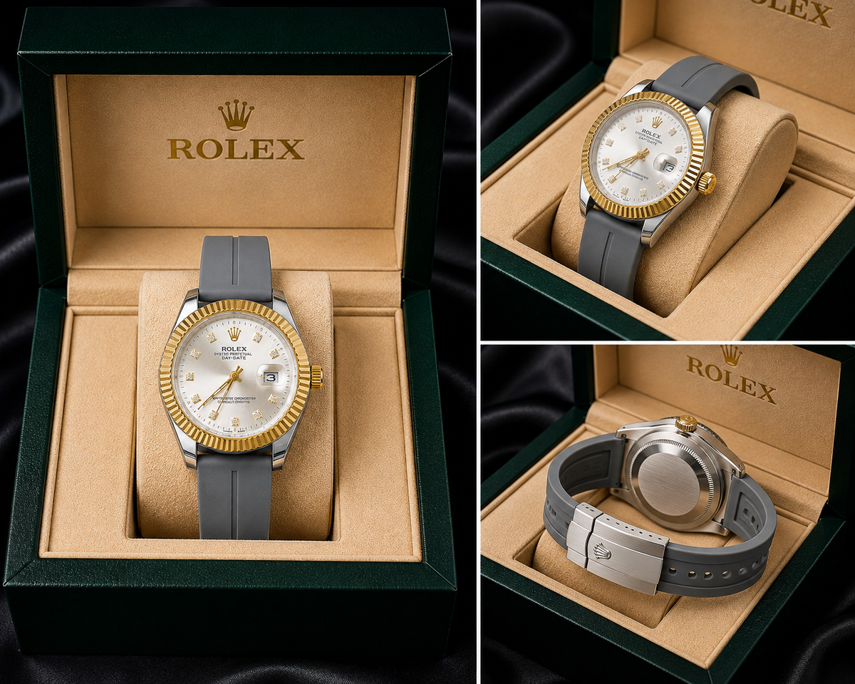 Timeless Elegance: Rolex Classic Gold-Tone Watch - Fluted Bezel & Diamond-Style Markers
