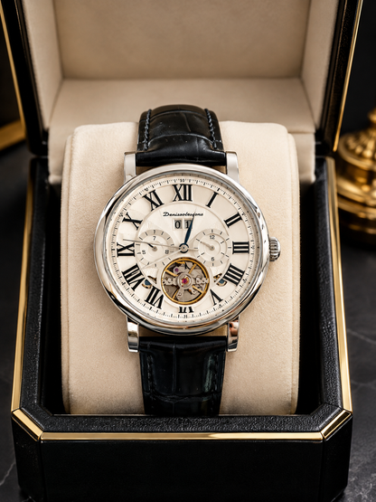 Elevate Your Style with the Denissologue Skeleton Automatic Rose Gold Moon Phase Watch