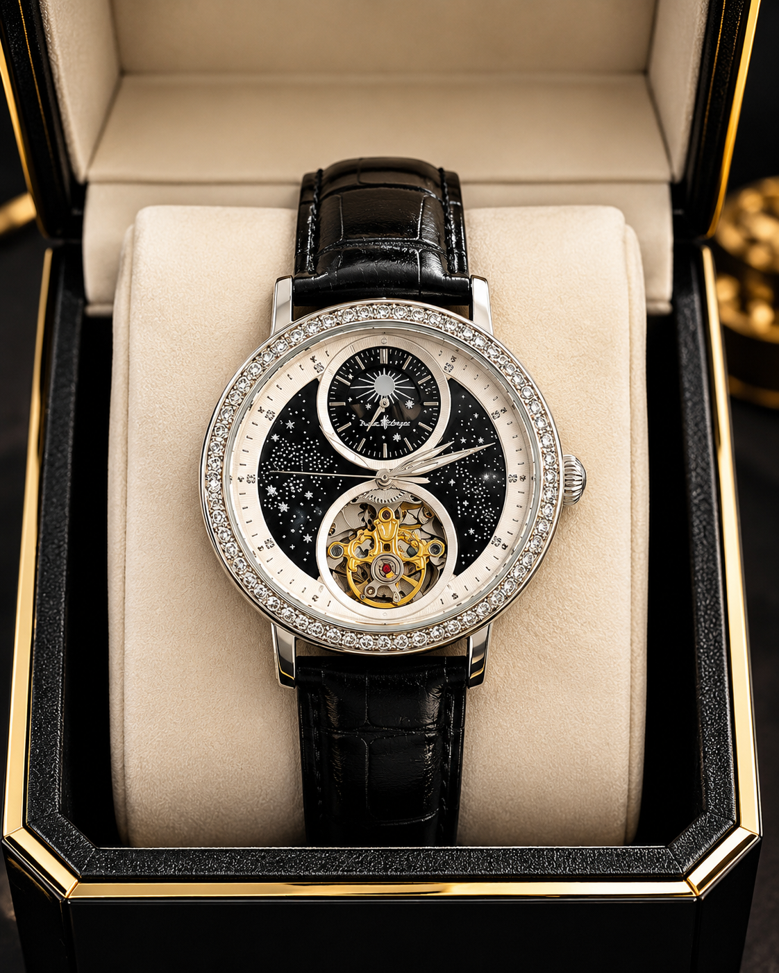 Elevate Your Style with the Denissologue Skeleton Automatic Rose Gold Moon Phase Watch