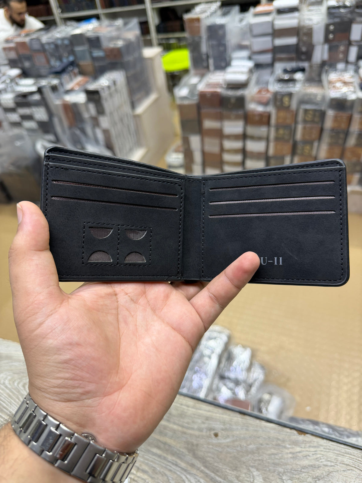 GU-II Bifold Wallet open interior – Black showing card slots and ID window