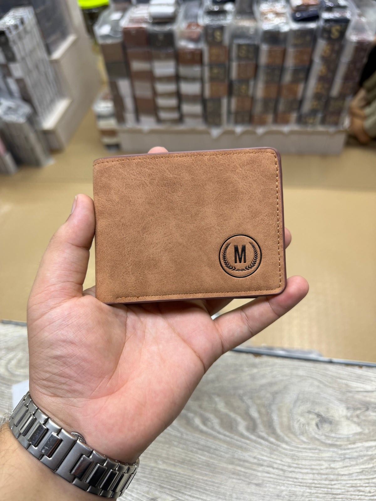 GU-II Bifold Wallet open interior – Tan showing card slots and ID window