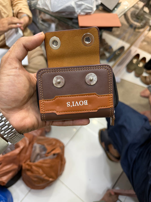 Bovi's Brown Accordion Wallet back view showing zip-around closure and contrast stitching