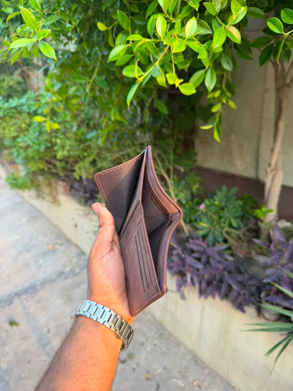 Brown Vintage Bifold Wallet open view showing cash compartment and card slots