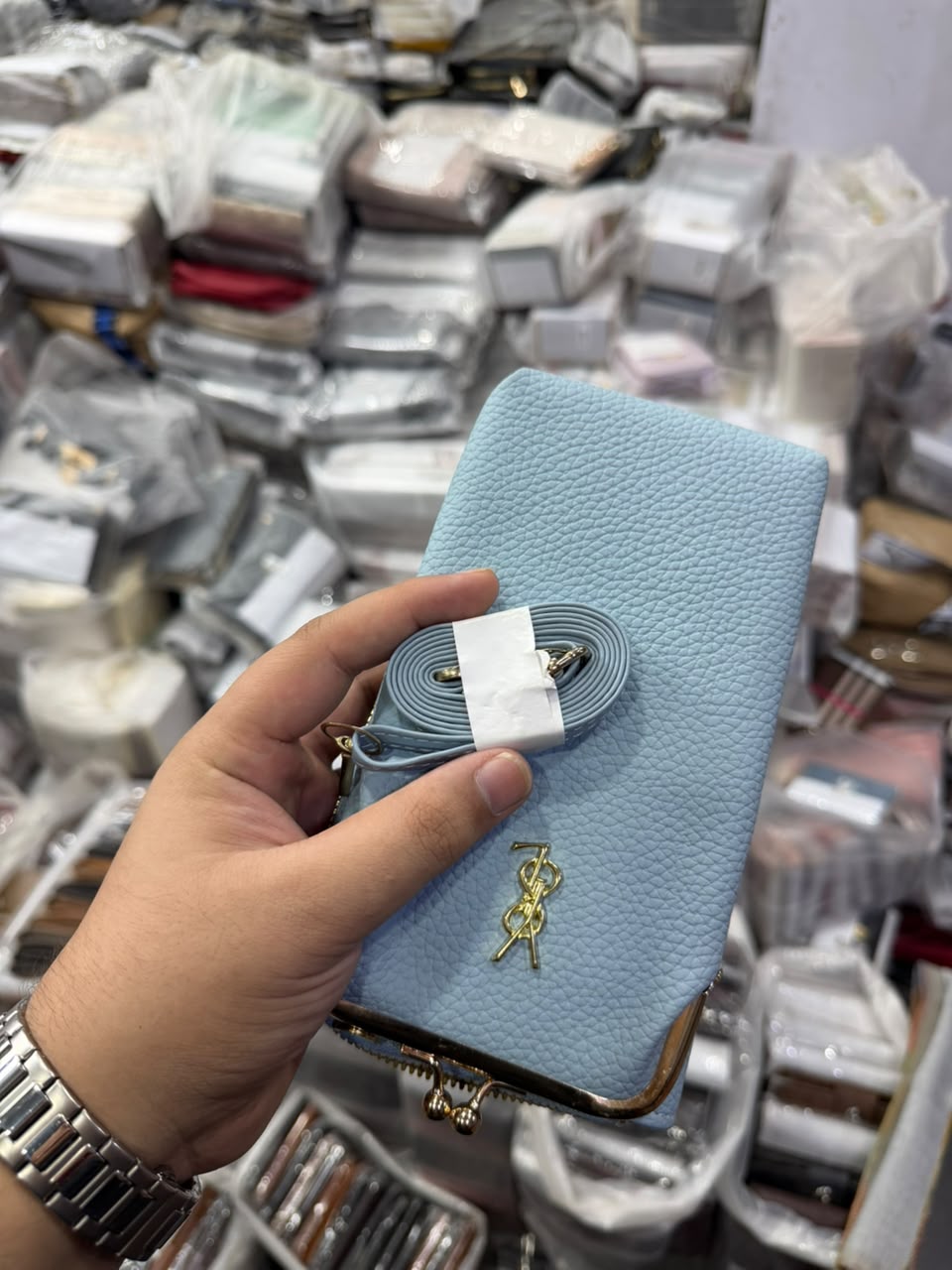 Sky Blue Kiss-Lock Wallet with detachable crossbody strap