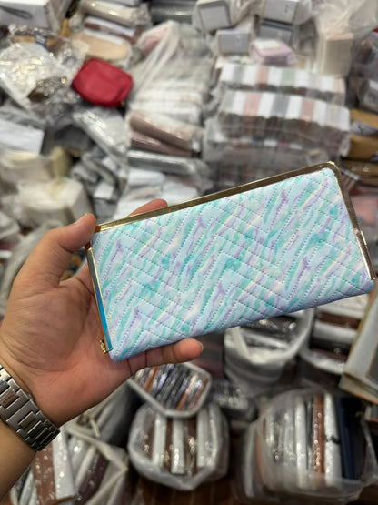Pastel Quilted Wallet fully open interior with cash compartment